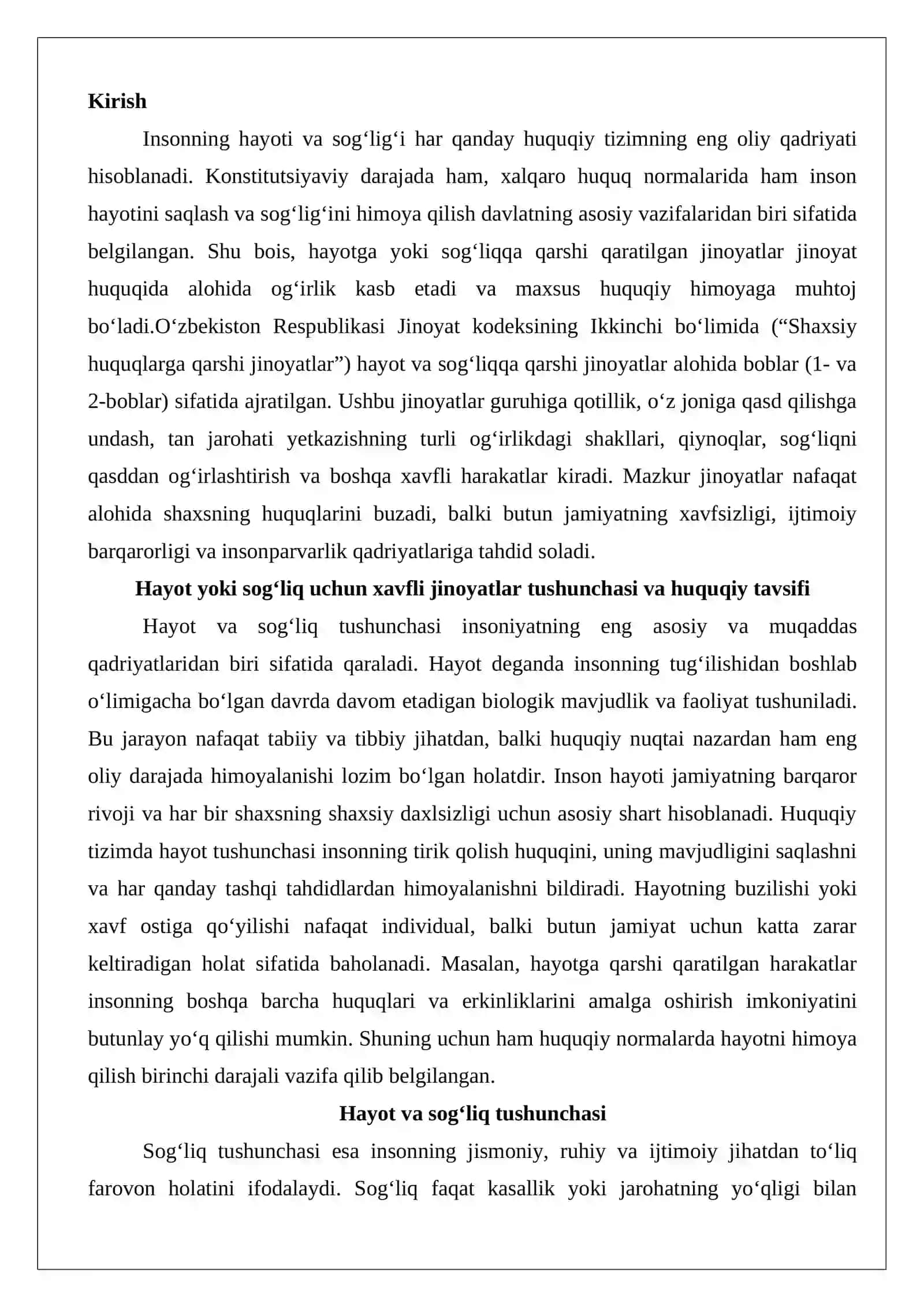 Hayot yoki sog‘liq uchun xavfli jinoyatlar huquqiy tahlili 2