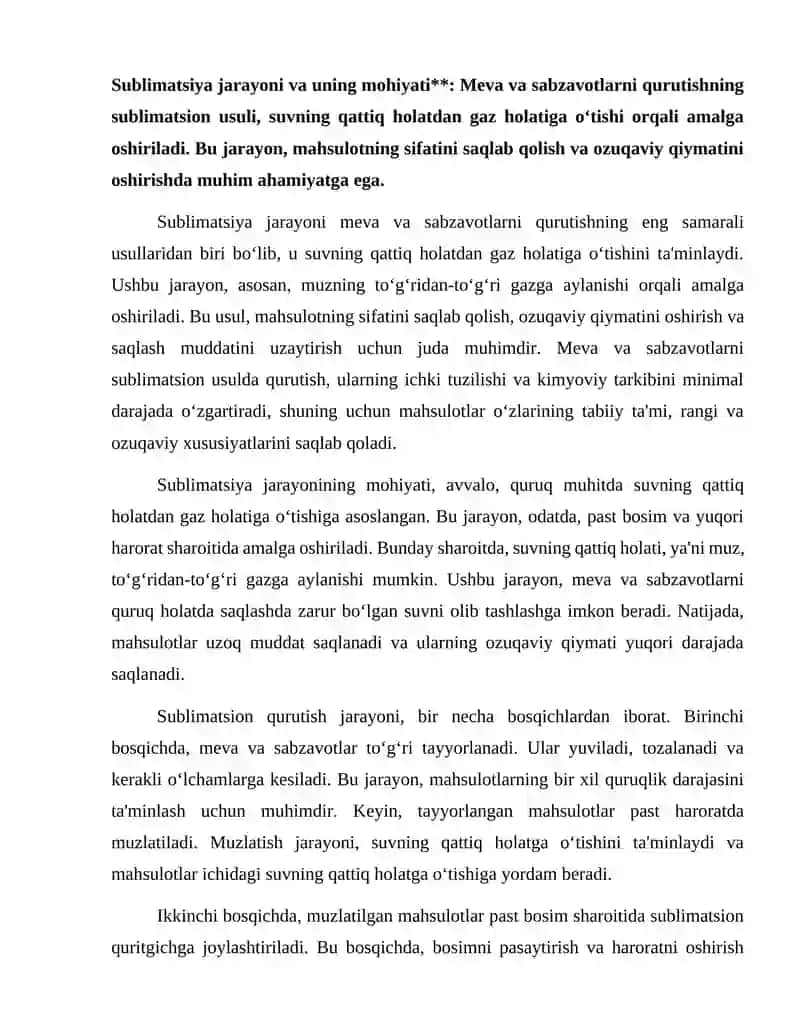 Meva va sabzavotlarni sublimatsion usulda qurutish texnologiyasi 2