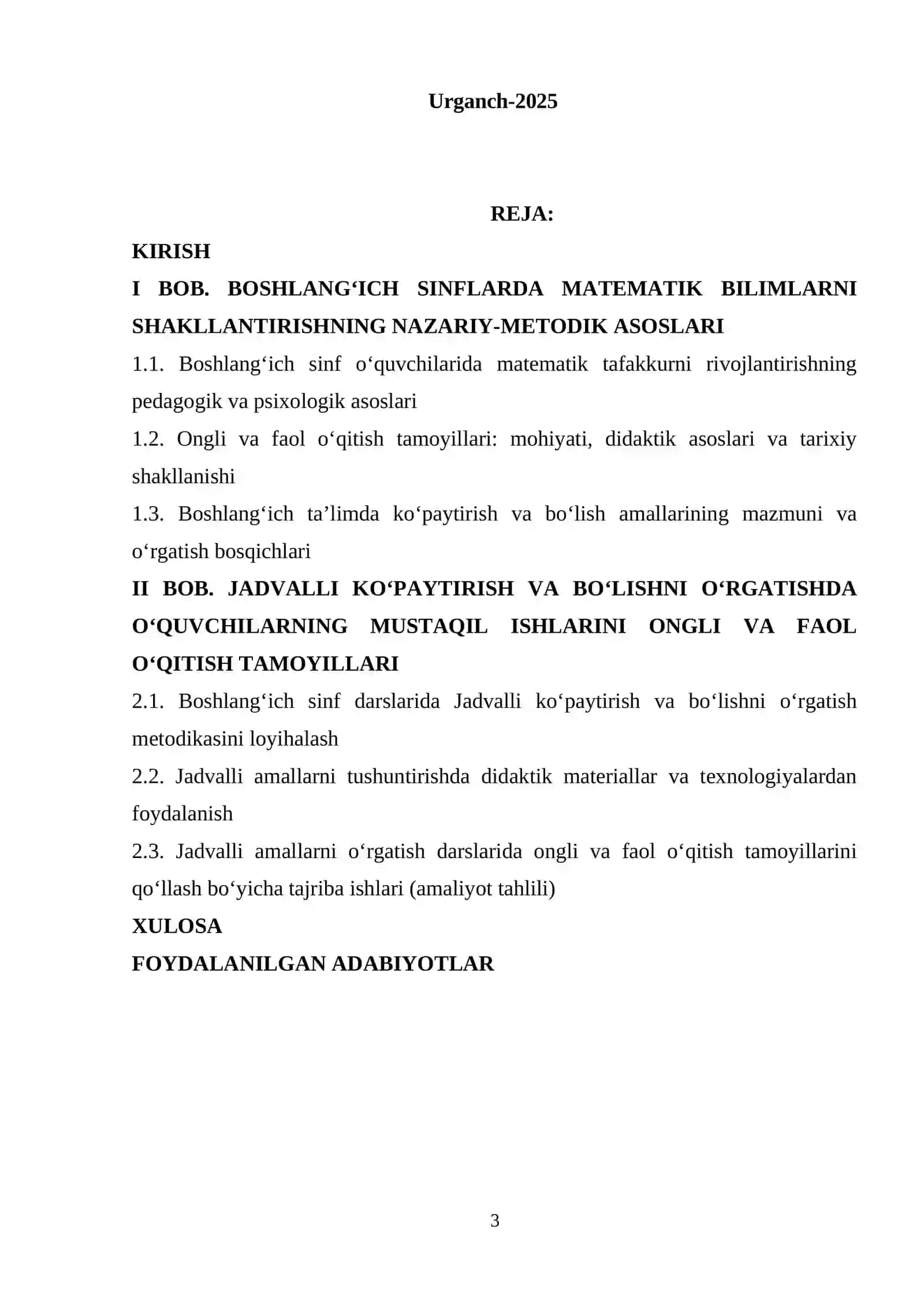JADVALI KO'PAYTIRISH VA BO'LISHNI O'RGATISHDA O'QUVCHILARNING MUSTAQIL ISHLARINI TASHKIL QILISH 2