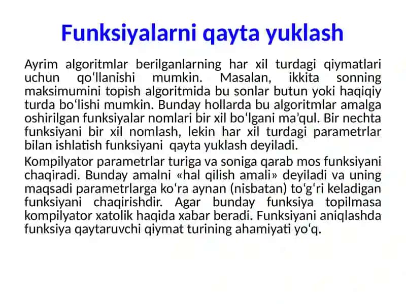 C++ tilida funksiyalarni qayta yuklash 2