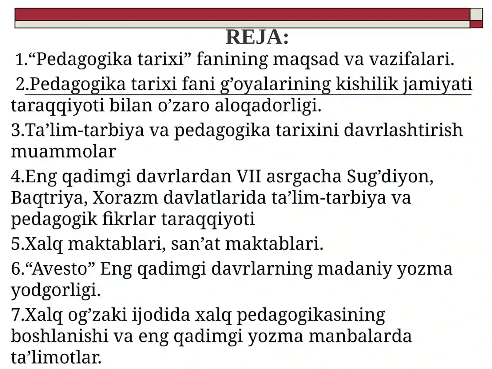 VIIasrdan XIX asrning birinchi yarmigacha o'rta osiyodagi maktablarda tarbiya va pedagogika fikrlar.ppt 2