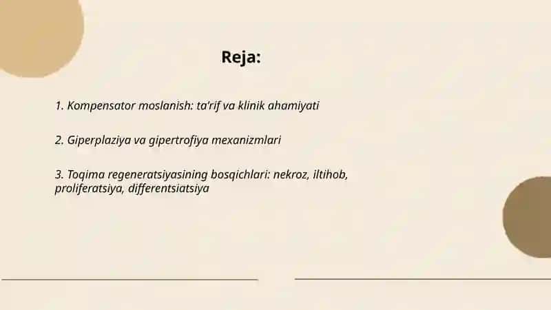 Kompensator moslanish jarayonlari. Toqima regeneratsiyasi 2