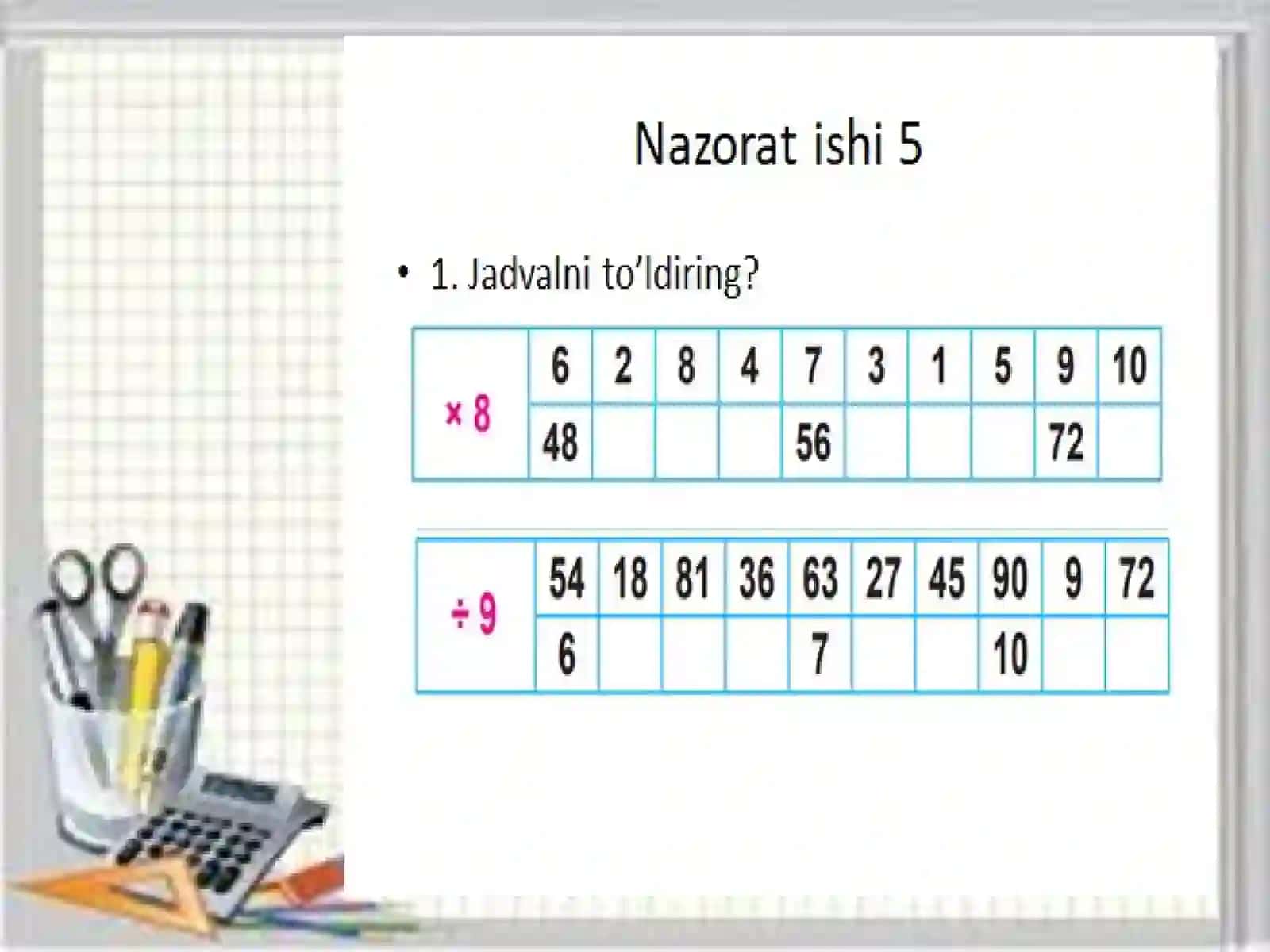 2-sinf matematika fanidan tuzgan 5-Nazorat ishi 2