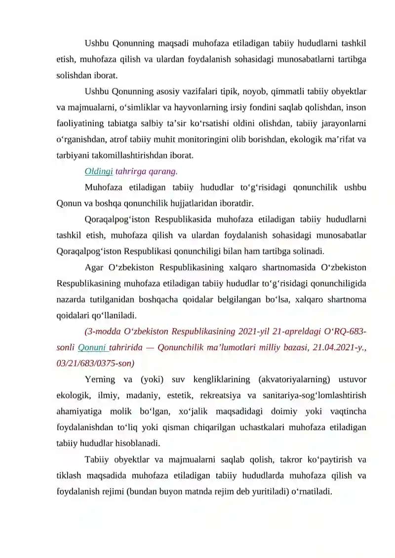 Muhofaza etiladigan tabiiy hududlar to'g'risida qonuni mazmuni va mohiyati 2
