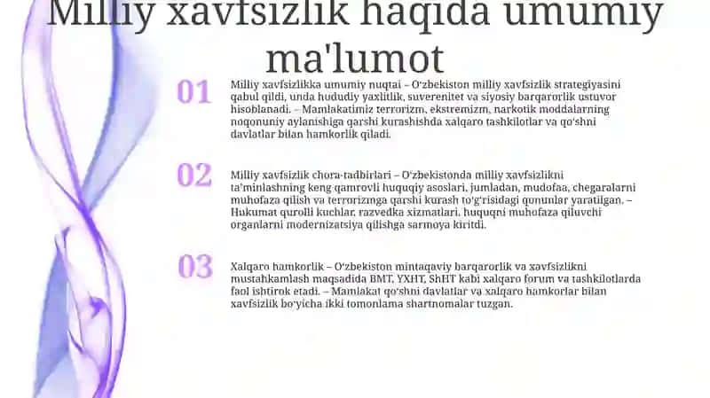 Milliy Xavfsizlikni TaʼMinlash Borasida Amalga Oshirilayotgan Ishlar 2