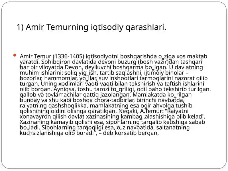 Amir Temur va Temuriylar Davridagi Iqtisodiy G‘oyalar va Iqtisodiy Siyosat 2