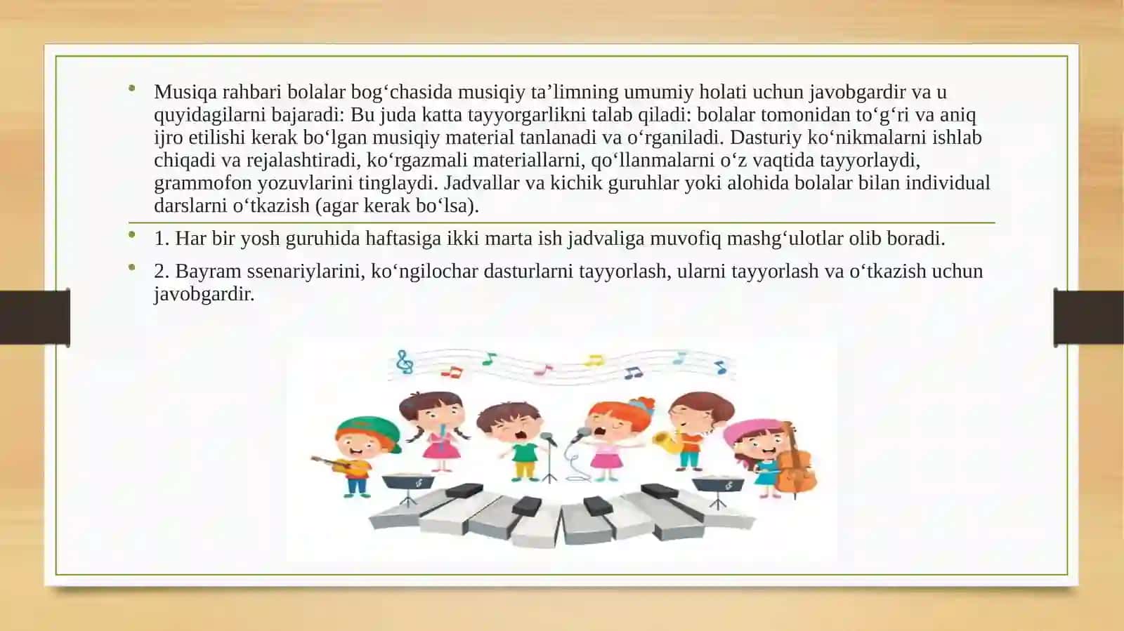 Musiqa mashg’ulotlarini tashkil etish va rejalashtirish 2