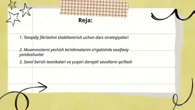 Oʻquvchilarni tanqidiy fikrlashga doir masalalarni yechish koʻnikmalarini rivojlantirishga oʻrgatish 2