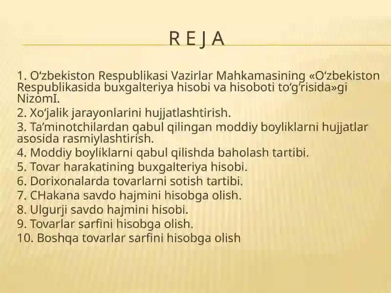 2-mavzu: Dorixonaga keltirilgan tovarlar hisobi. Dorixonada tovarlar sarfining hisobi 2