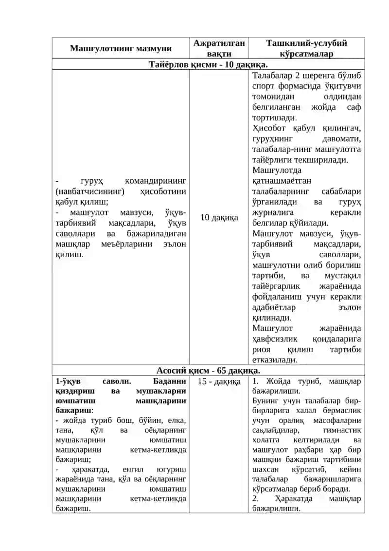Баданни қиздириш ва мушакларни юмшатиш машқлари 2