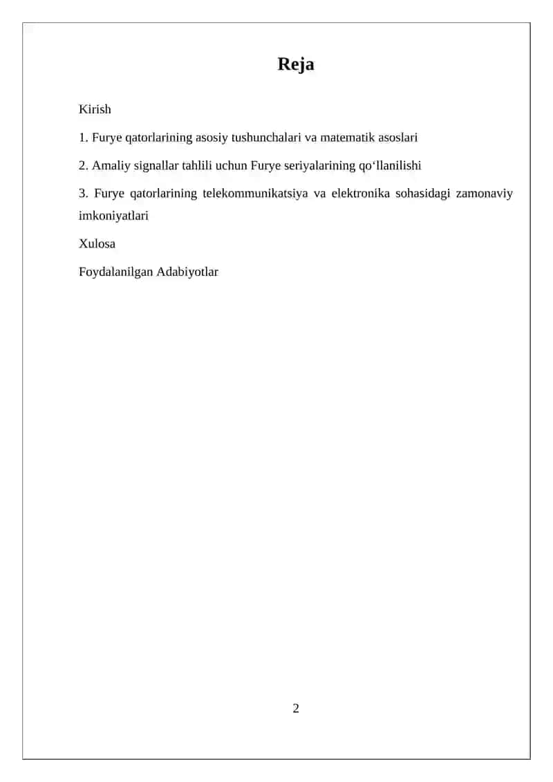 ELEKTRONIKA VA TELEKOMMUNIKATSIYADA FURYE QATORLARINING QO‘LLANILISHI 2