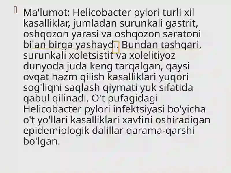 O'tpufagining Helicobacter Pylori infektsiyasi va surunkali xoletsistit va xoleliti yoz xavfi: tizimli tahlil va meta-tahlil 2