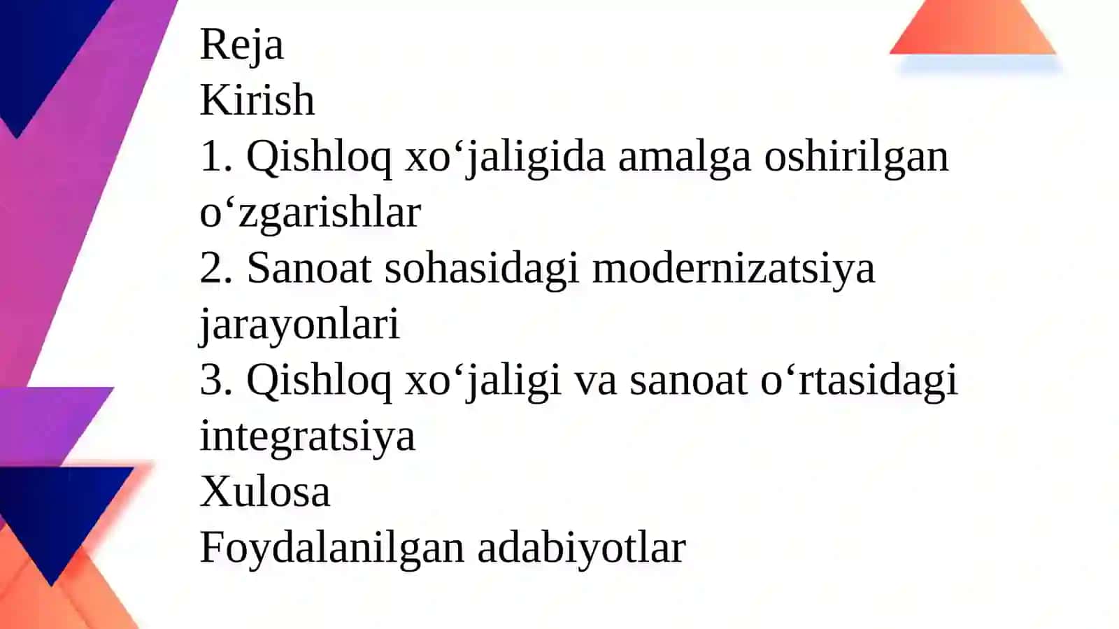 Qishloq xo‘jaligi va sanoat sohasidagi o‘zgarishlar 2