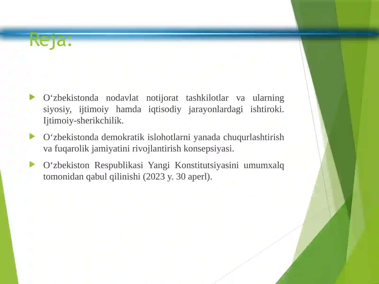 “O’zbekistonda demokratik,   fuqarolik jamiyati asoslarining shakllanishi,  amalga oshirilgan siyosiy islohotlar” 2