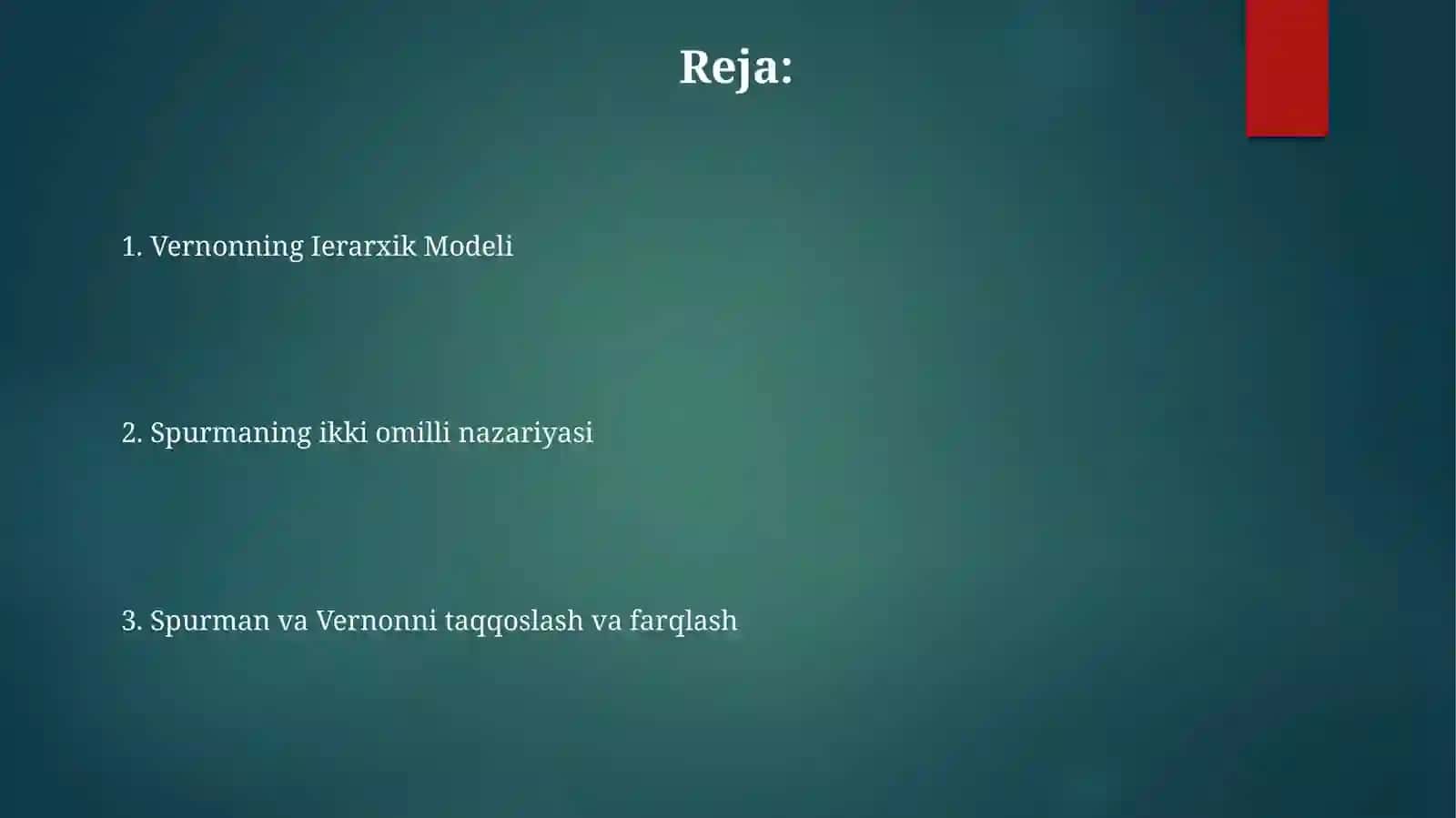Intellektual sohaning nazariy talqini Ch. Spirmen va F. Vernon modellari asosida 2