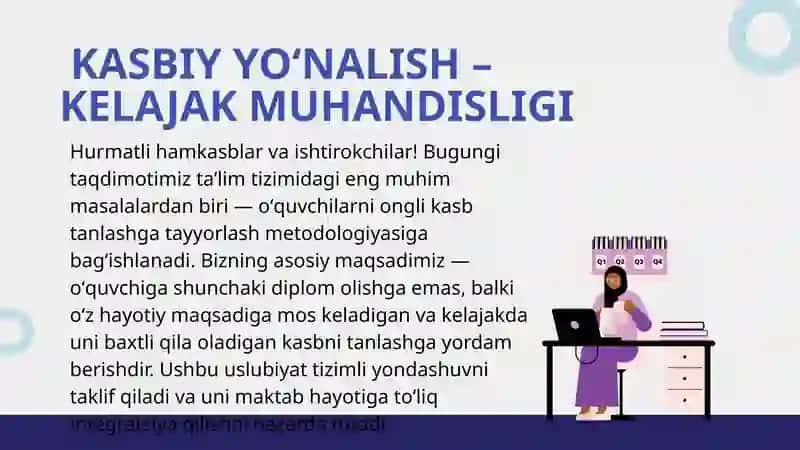 OʻQUV MUASSASALARIDA KASB TANLASHGA YOʻLLASH USLUBIYATI HAM QILIB BER 2