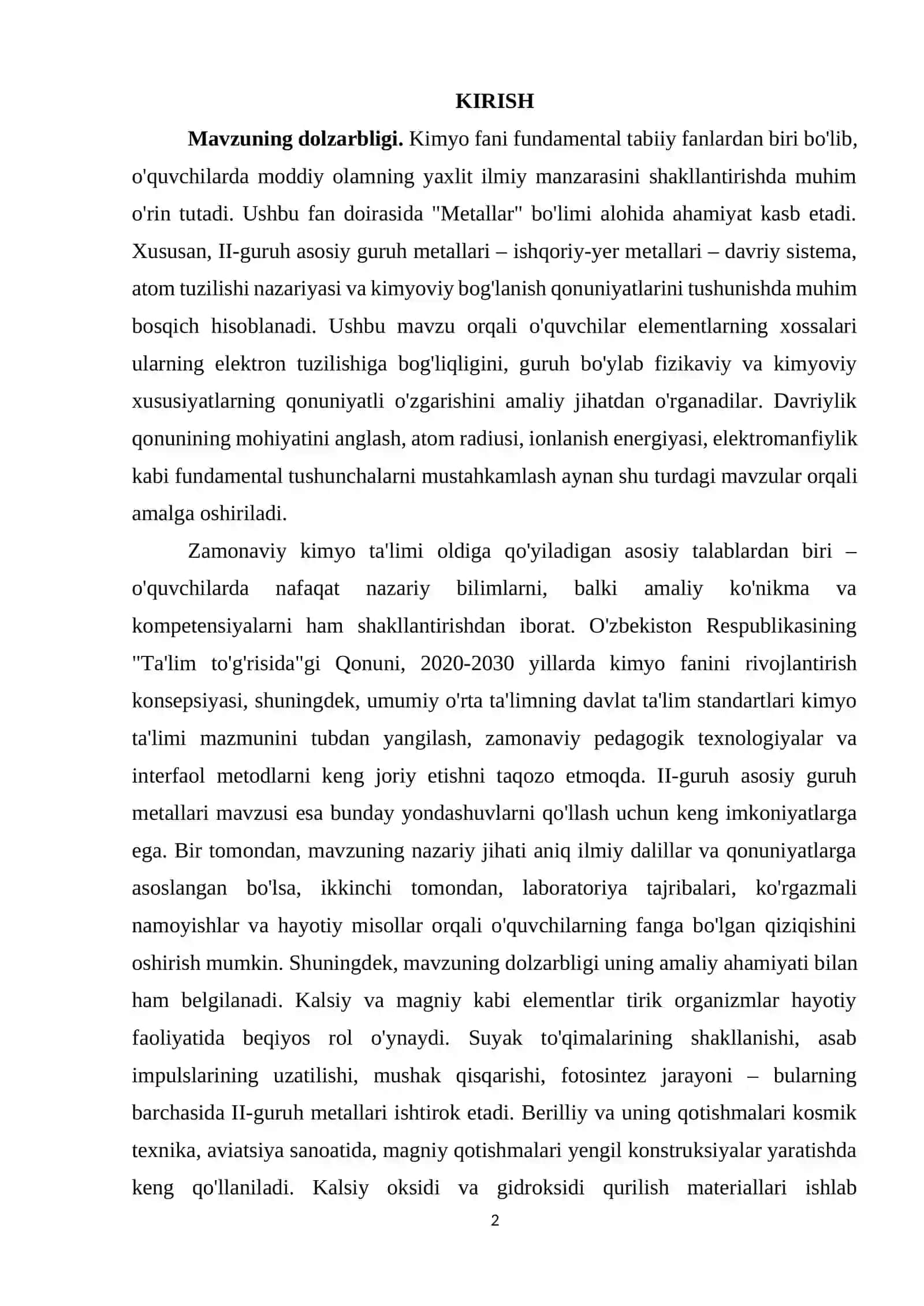 II-GURUH ASOSIY GURUH METALLARINING NAZARIY ASOSLARI VA ULARNI O'QITISH METODIKASI 2