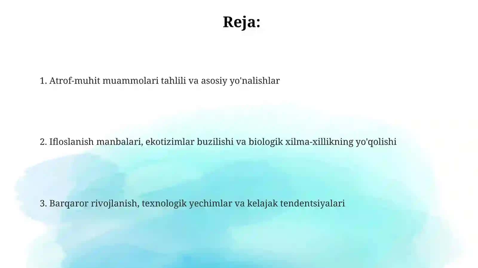 Atrof-muhitni muhofaza qilish va atrof-muhit bilan bog'liq bo'lgan muammolarni tahlil qilish 2