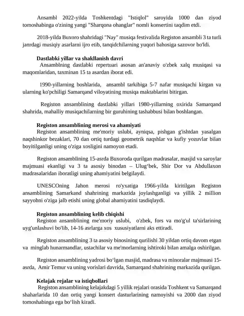 Registon ansambili tarixi va hozirgi holati 2