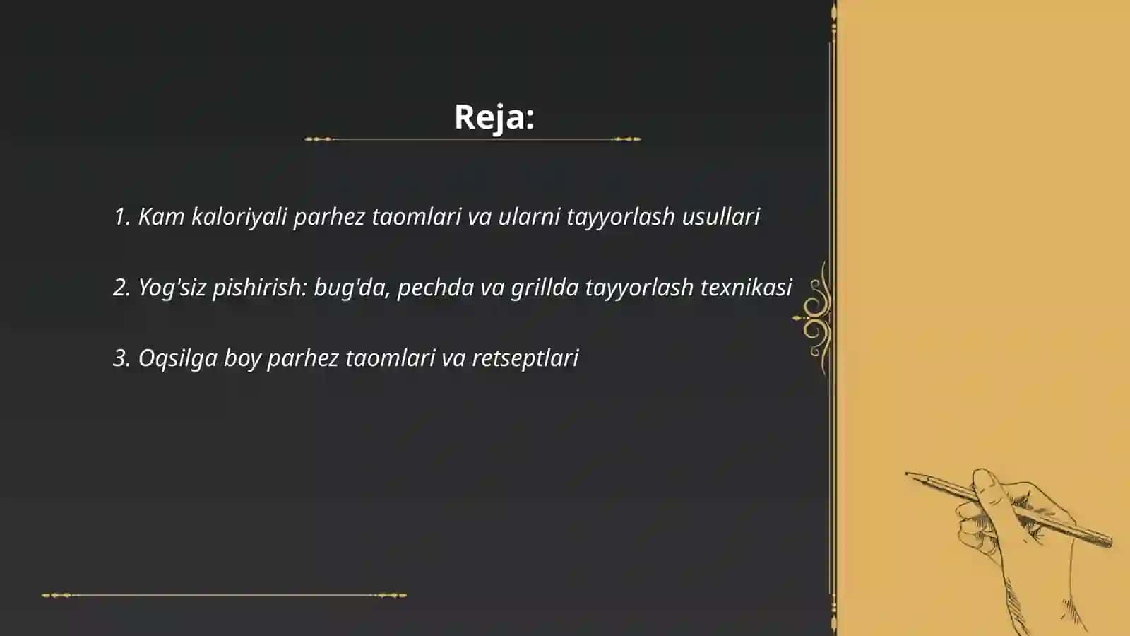 Kam kaloriyali parhez taomlari va ularni tayyorlash usullari 2