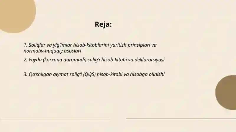Soliqlar va yig‘imlar bo‘yicha hisob-kitoblarni hisobga olish 2