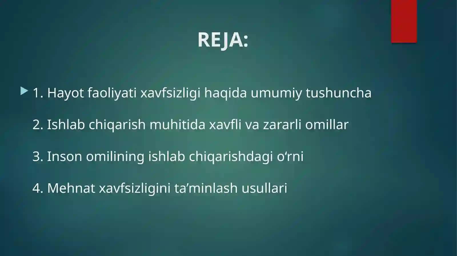 Hayot faoliyati va xavfsizligini ta’minlash asoslari. Ishlab chiqarish muhitida inson omili 2