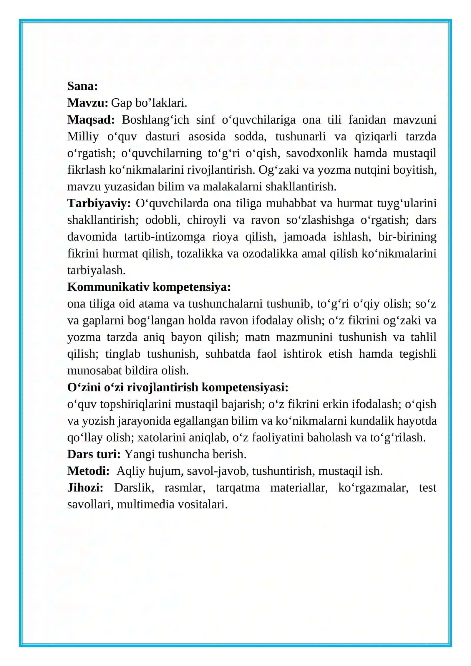 3-sinf. Ona tili. Gap bo’laklari. 2