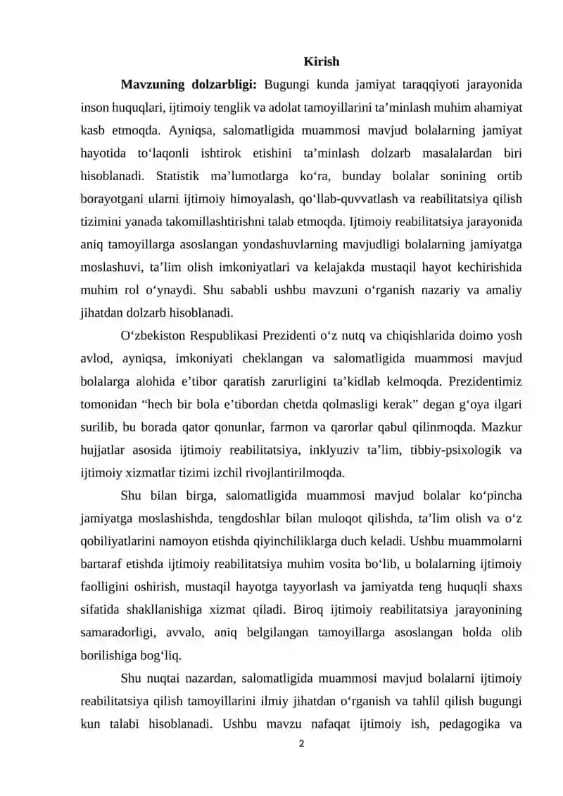 Salomatligida muammosi mavjud bolalarni ijtimoiy reabilitatsiya qilish tamoyillari 2