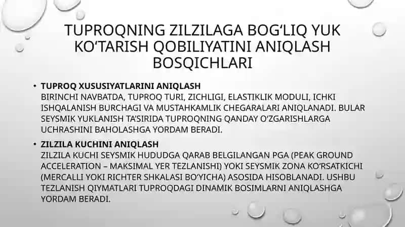 Zilzila kuchini nazarda tutib zaminning yuk ko‘tarish qobiliyatini  aniqlash 2