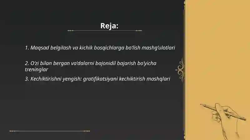 Iroda va irodani mustahkamlovchi psixologik mashg‘ulotlar 2