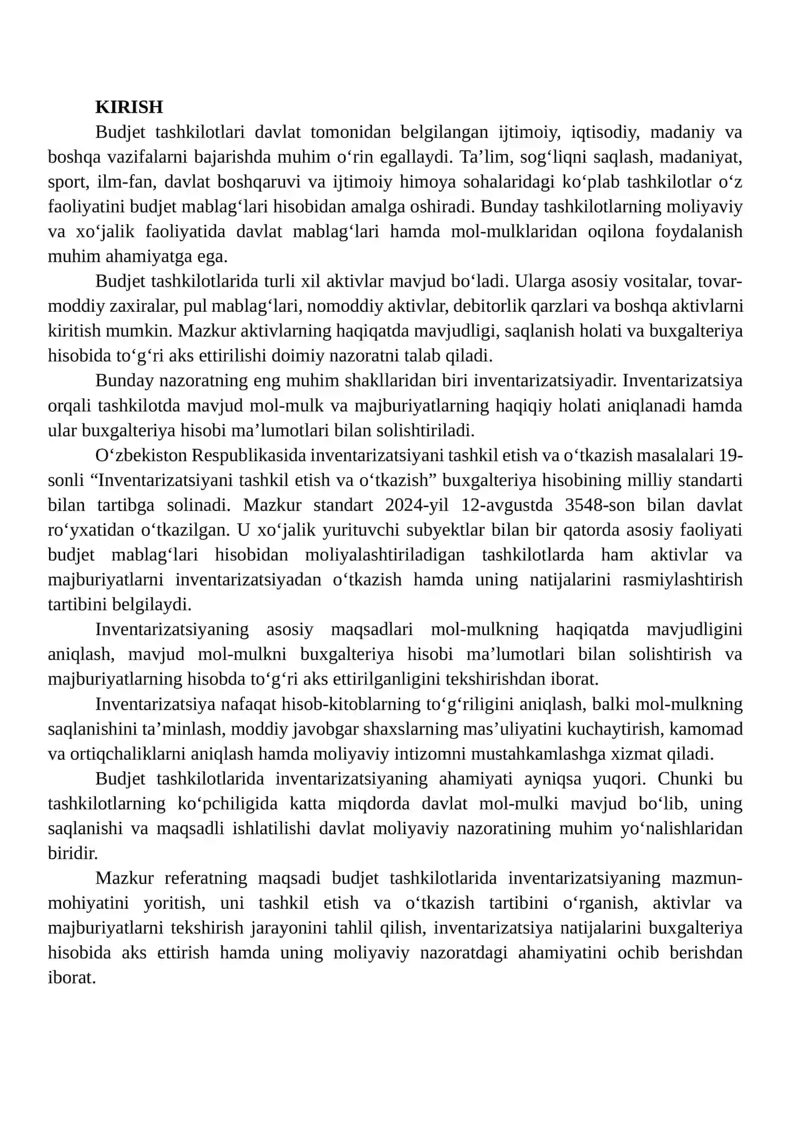 BUDJET TASHKILOTLARIDA INVENTARIZATSIYANI TASHKIL ETISH VA UNING HISOBDAGI AHAMIYATI 2