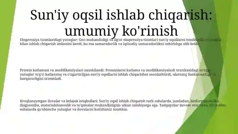 Suniy Oqsillarni Ishlab Chiqarilishi Va Kelgusidagi Imkoniyatlari 2