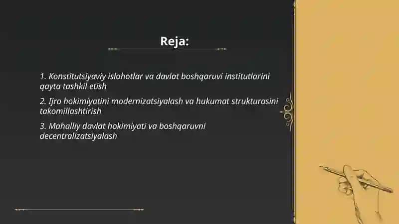 Mustaqillik yillarida davlat boshqaruvi tizimida amalga oshirilgan islohola 2