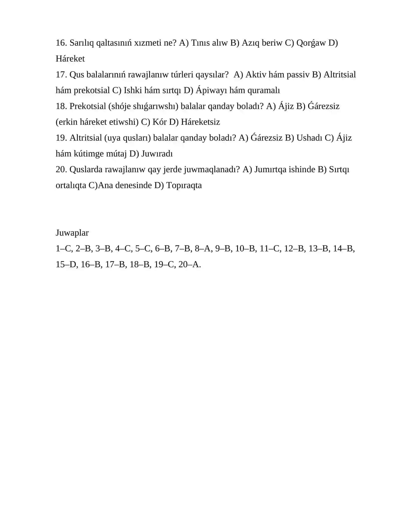 Quslarda rawajlanıw 2