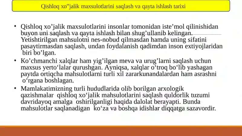 Qishloq xo'jaligi maxsulotlarini saqlash 2