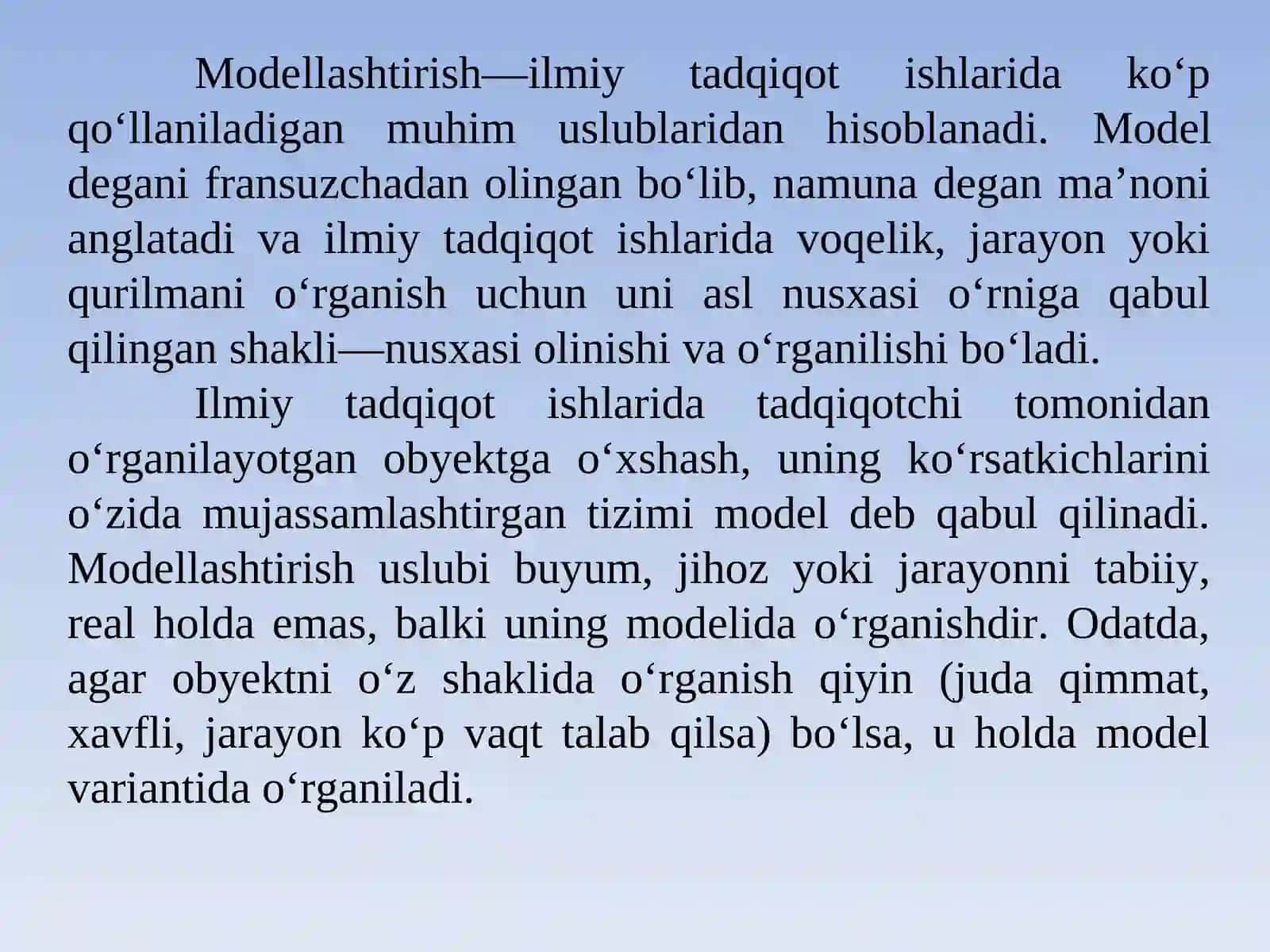 Ilmiy tadqiqot ishlarida modellashtirish 2