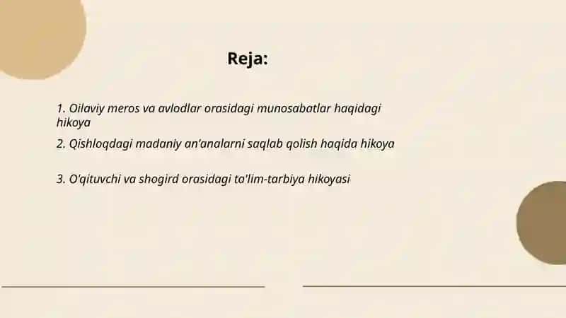 Irsiyat, muhit, ta'lim-tarbiya va shaxs faoliyatiga doir hikoyalar 2
