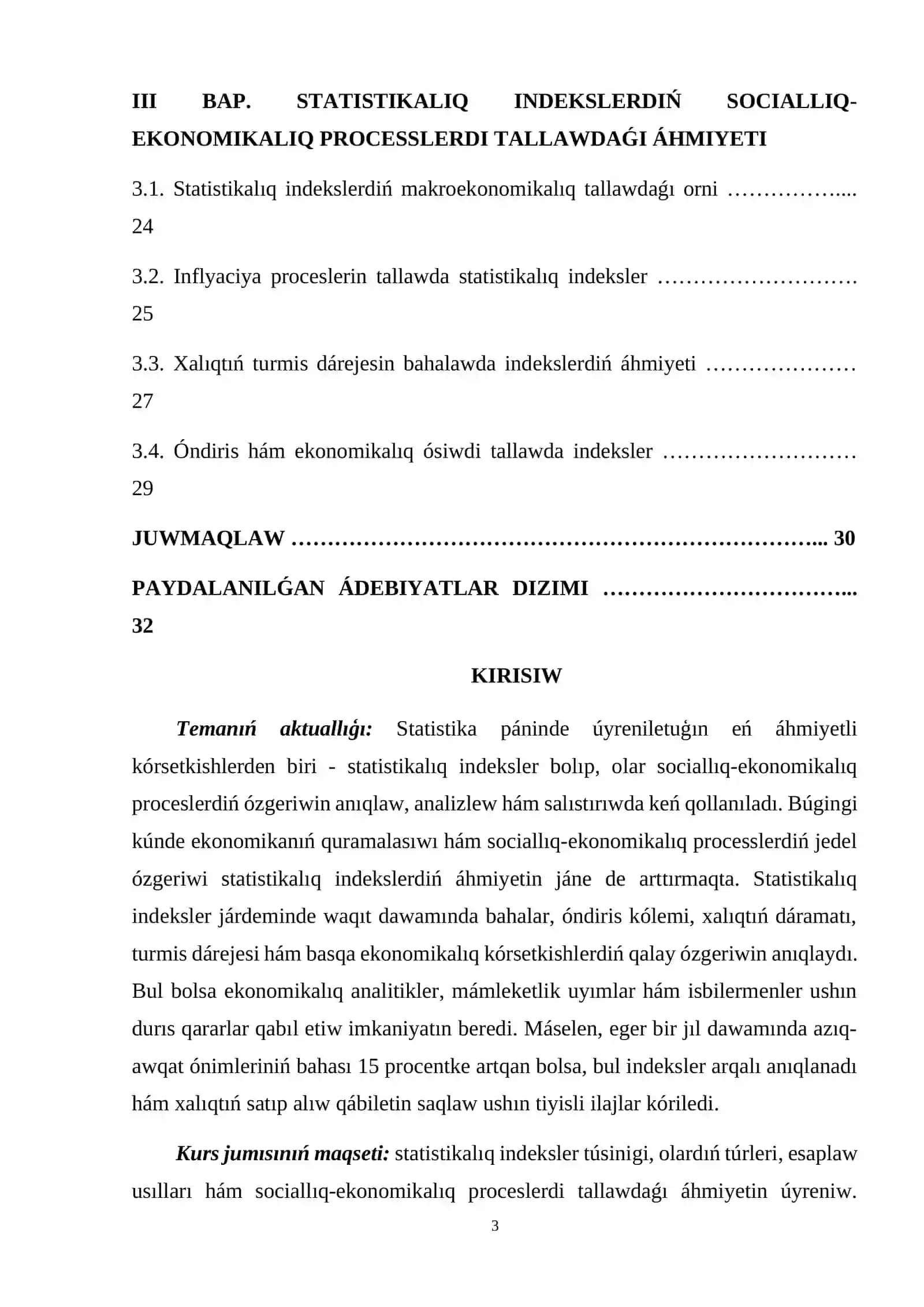 Statistikalik indeksi túrleri hám oniń proceslerdi social-ekonomikaliq analizlewdegi a’hmiyeti 2