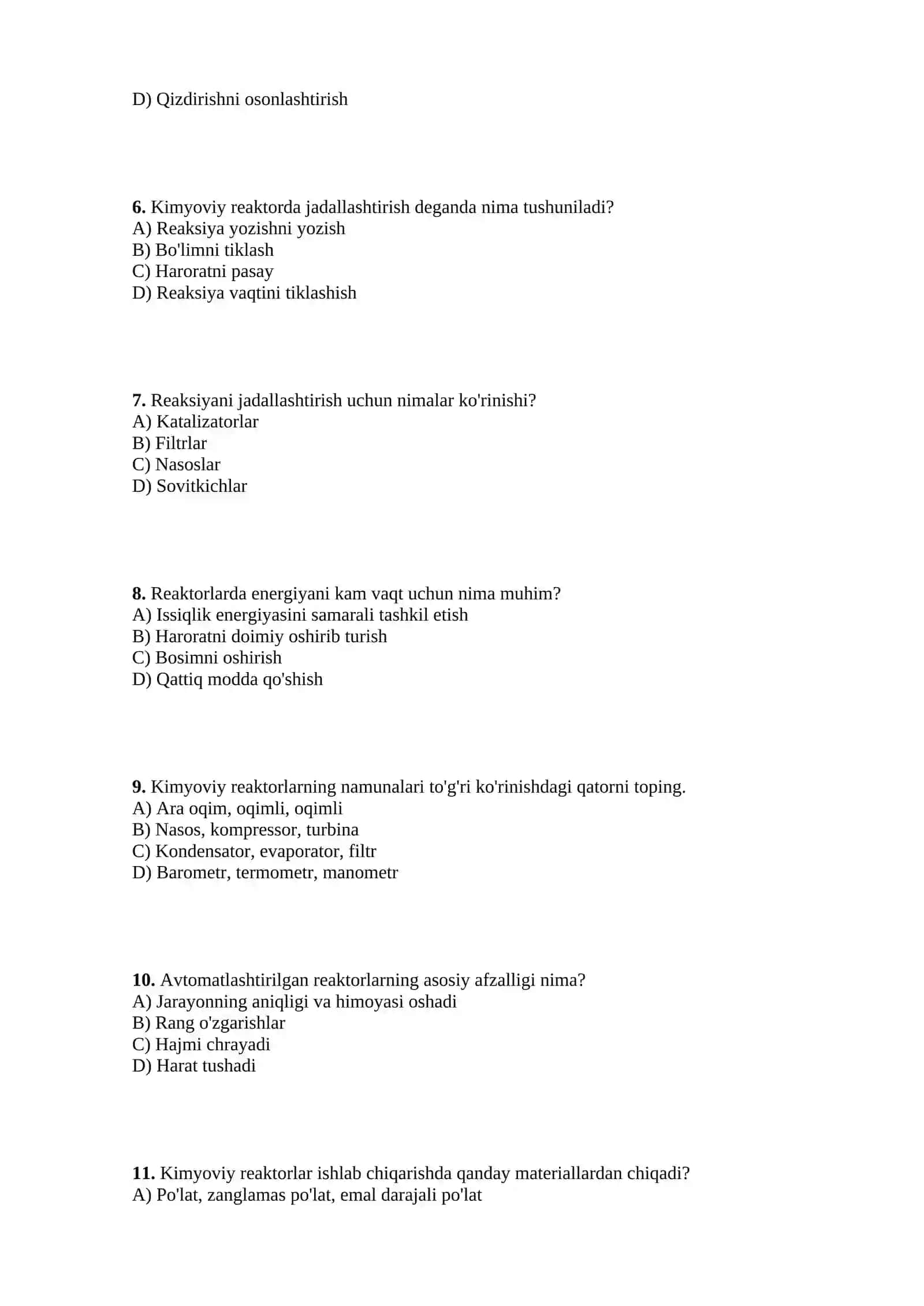 KIMYOVIY REAKTORLARGA QO'YILADIGAN ASOSIY TALABLAR 2