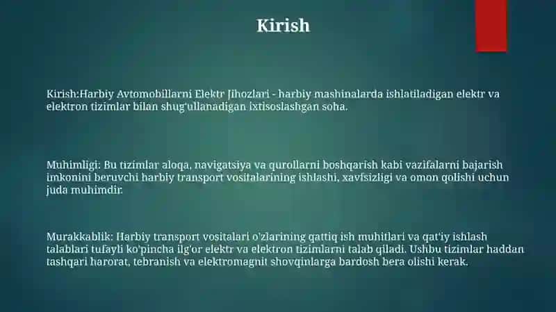 Harbiy Avtomobillarni Elektr Jihozlari 2