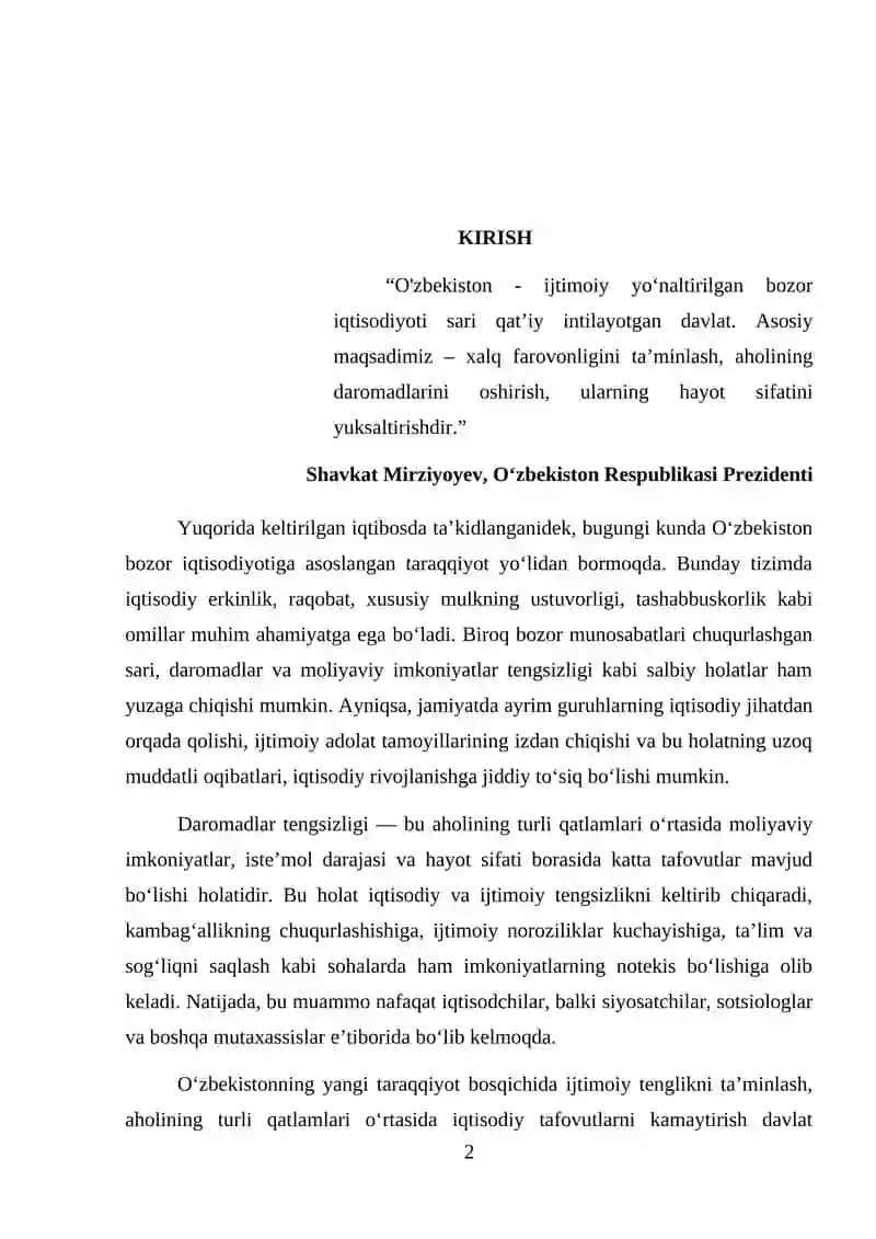 BOZOR IQTISODIYOTI SHAROITIDA DAROMADLAR TENGSIZLIGI 2
