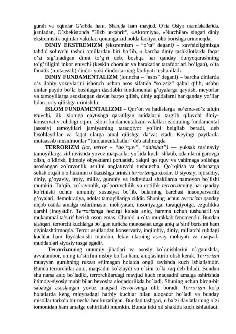 Diniy fundamentalizm, radikalizm va terrorizm xavfsizlikka tahdid 2