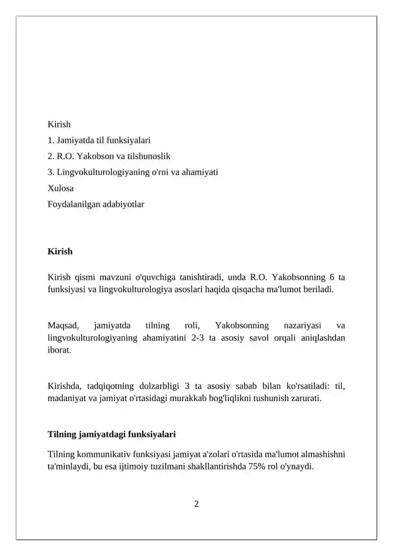 Tilning ijtimoiy vazifalari. R.O.Yakobson Lingvomadaniyatshunoslikning o'rni va ahamiyati 2