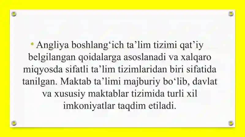 Angliya boshlang'ich ta'lim tizimi 2