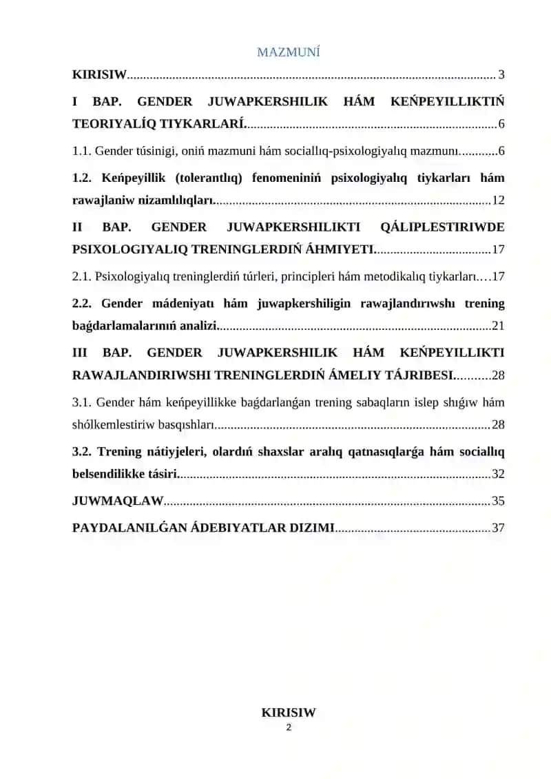 Gender juwapgershilik ham kenpeyillikti rawajlandiriwshi trening 2