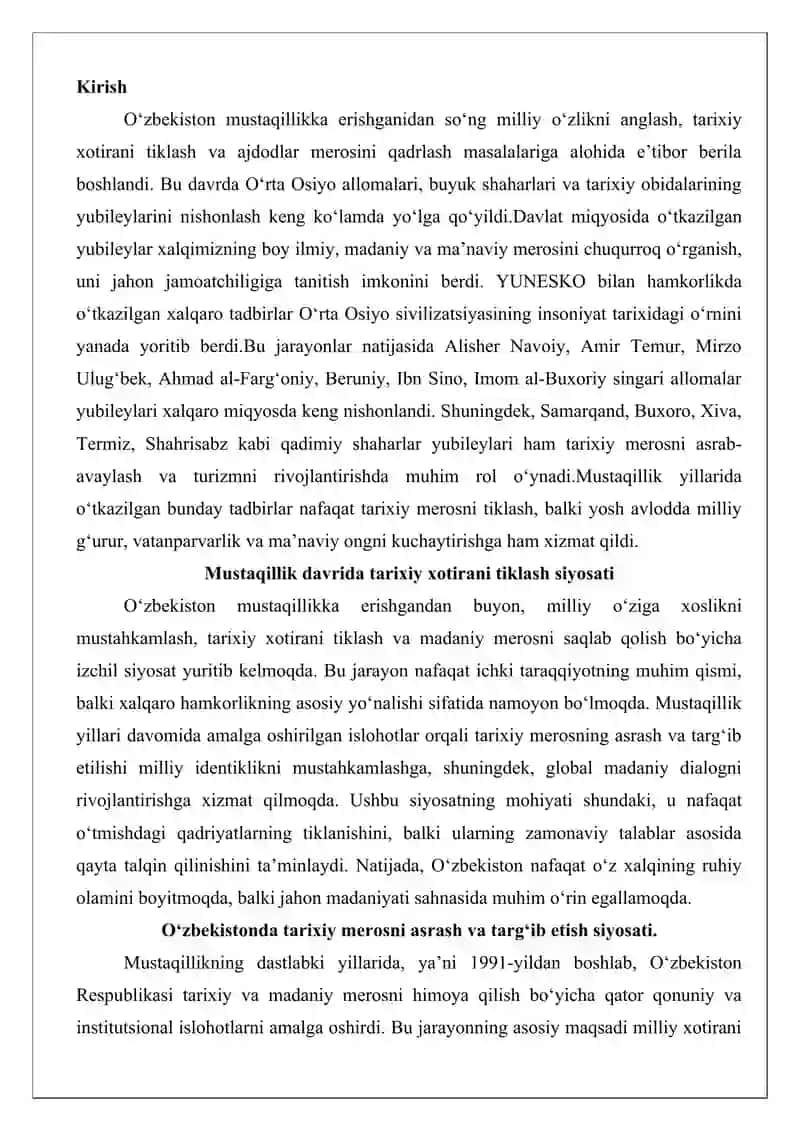 Oʻrta Osiyo allomalari, shaharlari hamda tarixiy obidalar yubileylarining nishonlanishi 2