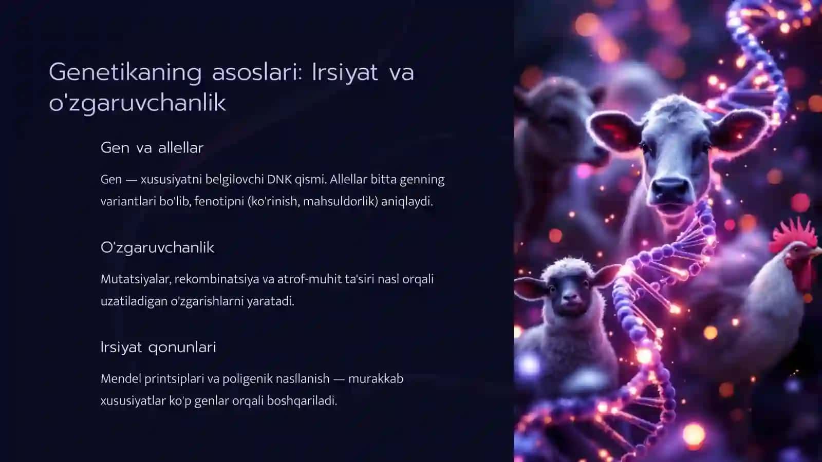 Hayvonlar seleksiyasi va genetika: Kelajak fermasi uchun innovatsiyalar 2