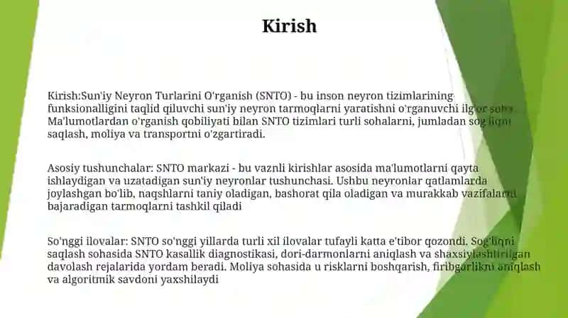 Sun'Iy Neyron Turlarini O'Rganish 2