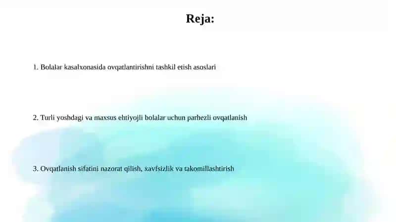 Bolalar kasalxonasida ovqatlantirishni tashkil etish va rejalashtirish 2