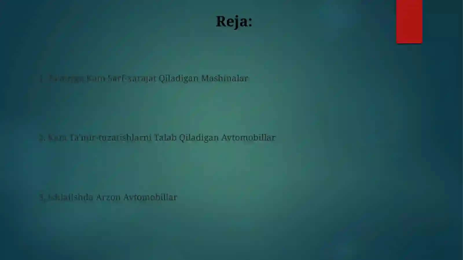 Ta'mirga Kam Sarf-xarajat Qiladigan Mashinalar 2